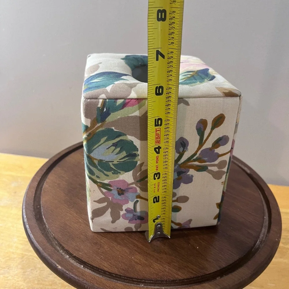Vtg Croscill Floral Fabric Square Tissue Box Cover Pink Rose Cream Boutique